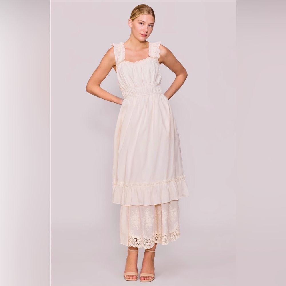 MELLODAY Ruffle Tiered Maxi Sundress Elegant Cream - Picture 3 of 5